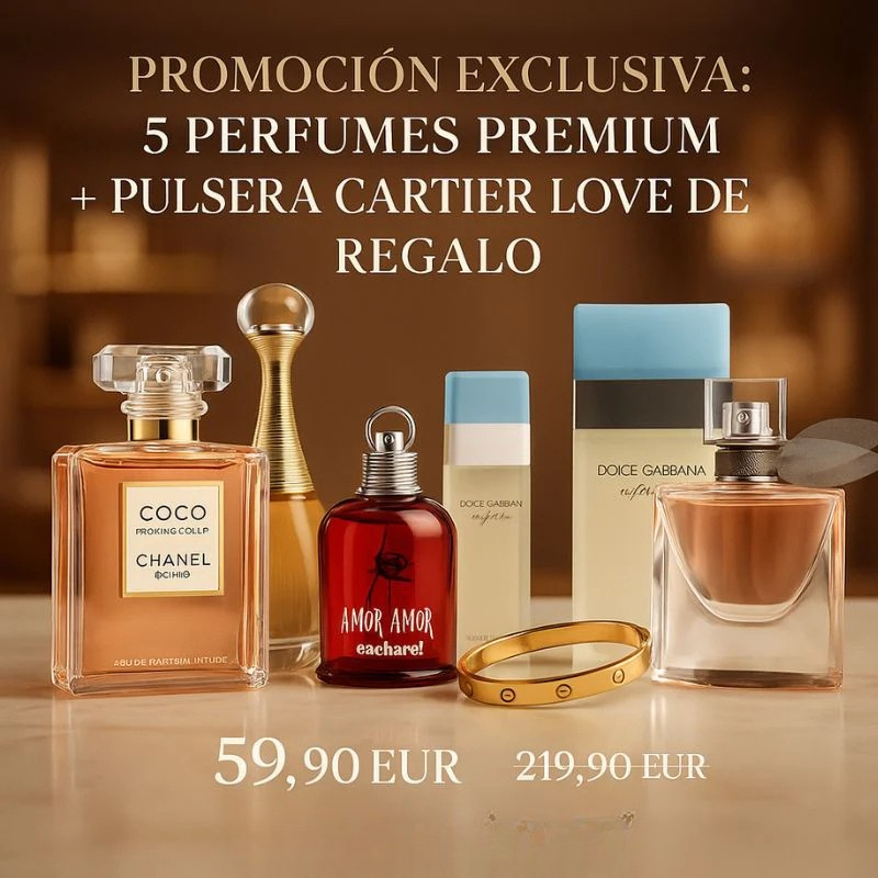 PROMOCIÓN EXCLUSIVA: 5 FRAGANCIAS PREMIUM + ¡REGALO CARTIER LOVE PULSER! - PREVIERNES NEGRO